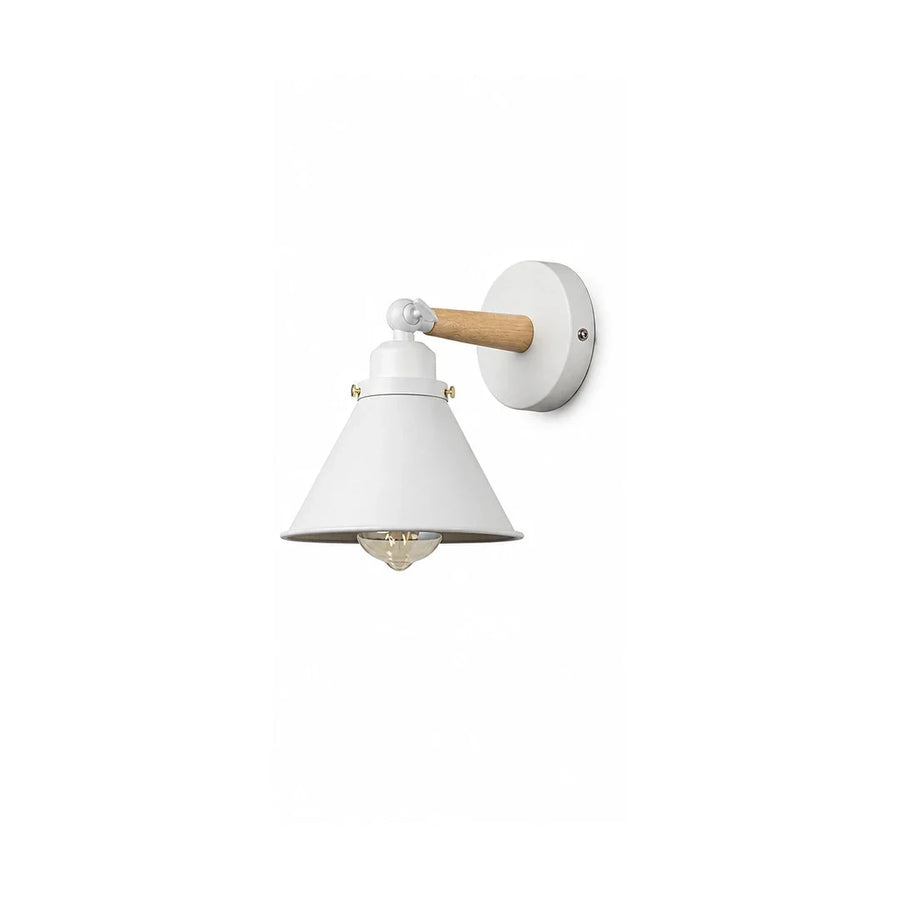 Arandela Industrial E27 Branca com Madeira — em fundo branco