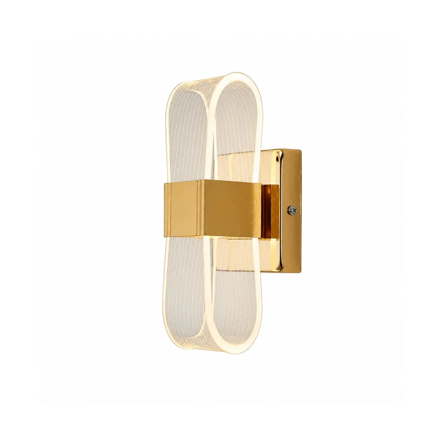 Arandela LED Acrílica Dourada 20cm — em fundo branco