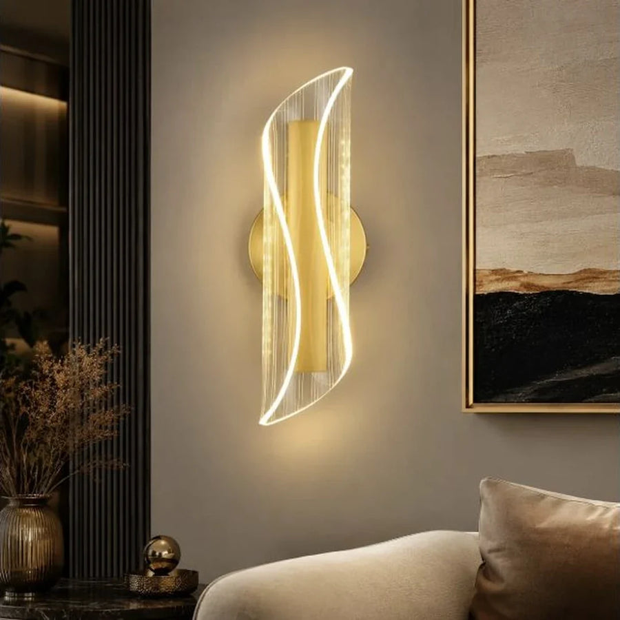 Arandela LED Cristal Dourada 12W — arandela led cristal dourada em sala contemporânea