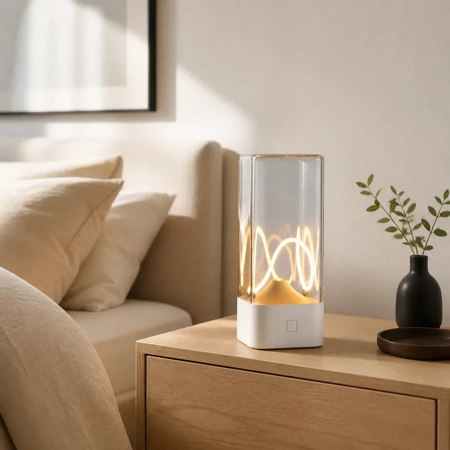 Luminária de Mesa LED Filamento Branca Touch — luminária de mesa led filamento branca em ambiente moderno