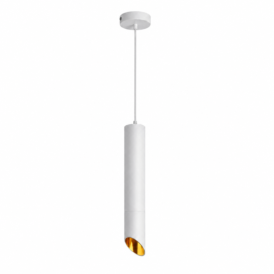 Pendente LED Tubular Branco e Dourado - Luno — em fundo branco