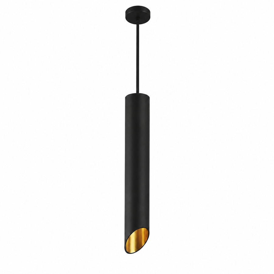 Pendente LED Tubular Preto e Dourado - Luno — em fundo branco