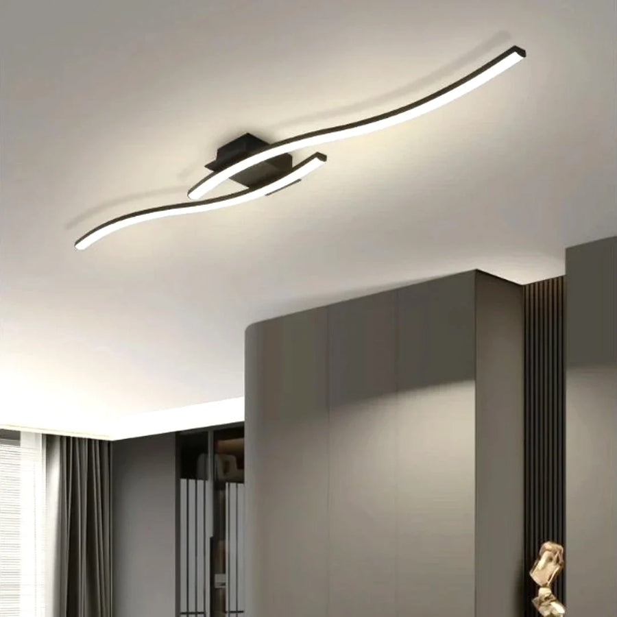 Plafon LED Curvo Preto 80cm 22W Tricolor — em ambiente moderno claro