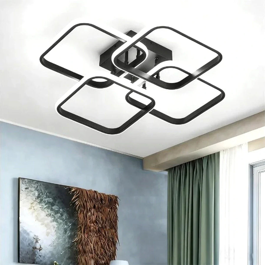 Plafon LED Geométrico Branco 45cm Tricolor — em ambiente moderno claro
