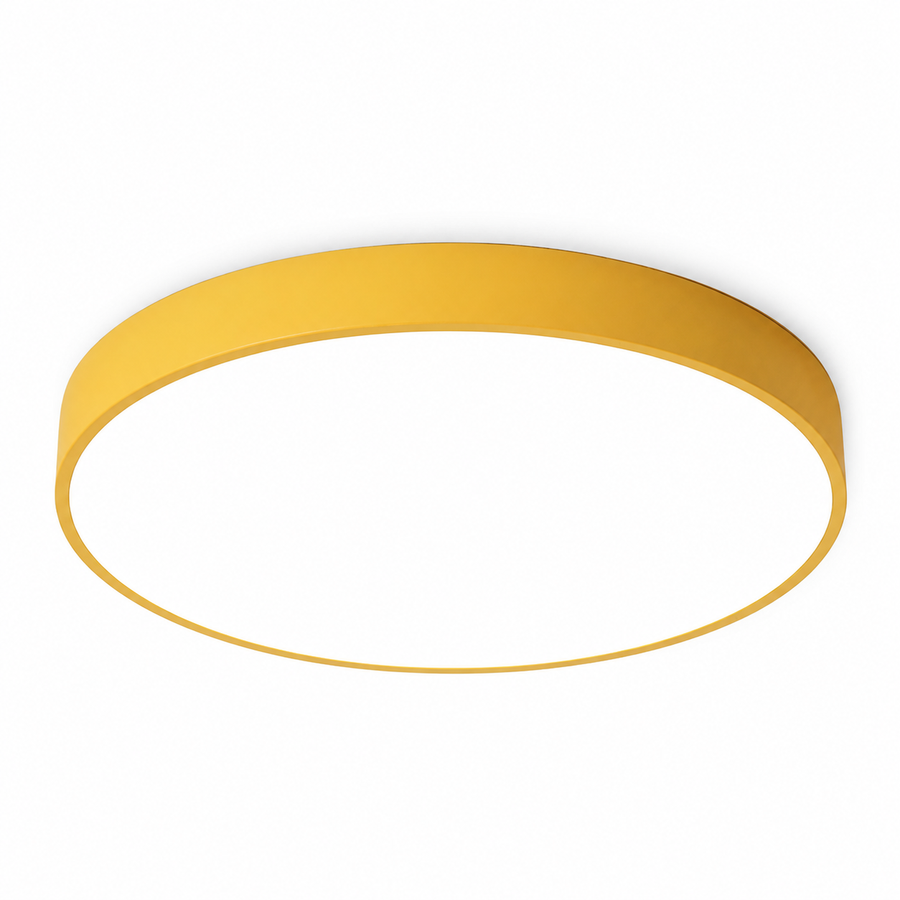 Plafon LED Redondo Slim Amarelo 27W e 36W — em fundo branco