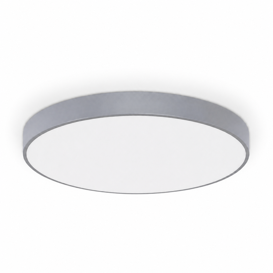 Plafon LED Redondo Slim Cinza 27W e 36W — em fundo branco