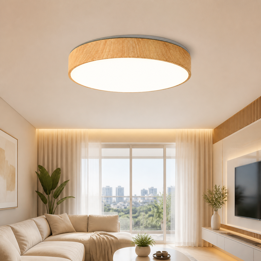 Plafon LED Redondo Slim Madeira 27W e 36W — em ambiente decorado 1