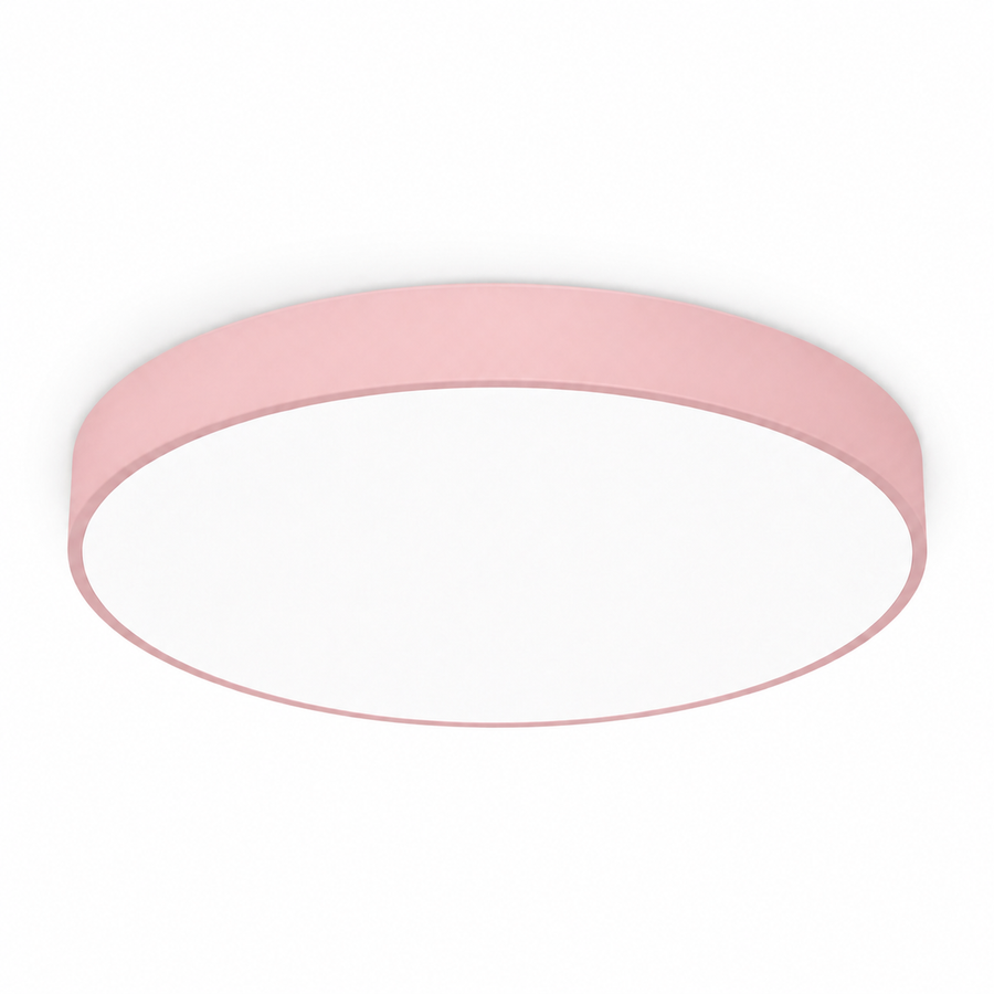 Plafon LED Redondo Slim Rosa 27W e 36W — em fundo branco