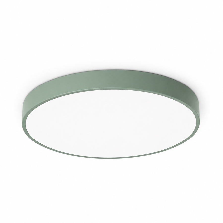 Plafon LED Redondo Slim Verde 27W e 36W — em fundo branco