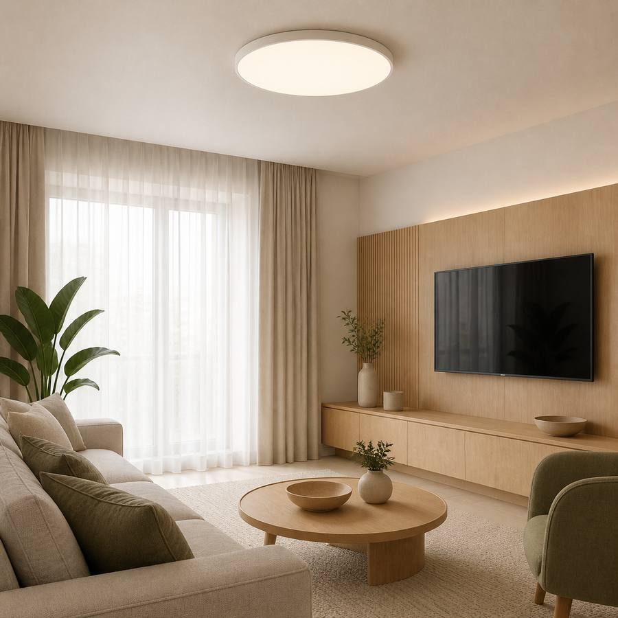 Plafon LED Smart Branco 36W e 50W com App — em ambiente decorado 1