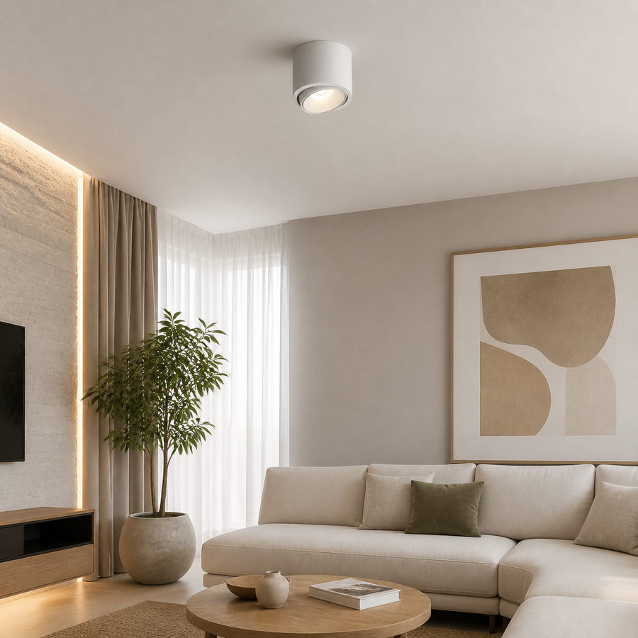 Plafon Spot LED Direcionável Branco 15W — em ambiente decorado 1
