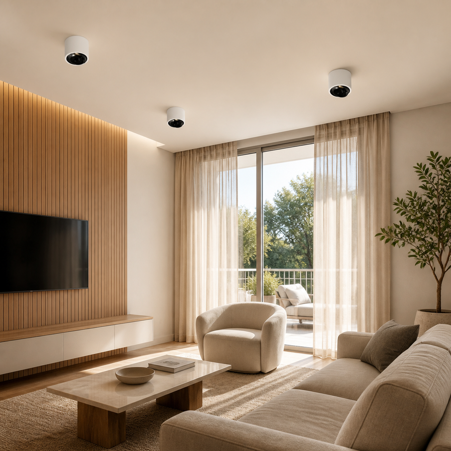 Plafon Spot LED Direcionável Branco e Preto 15W — em ambiente decorado 1