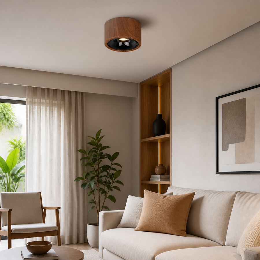 Plafon Spot LED Direcionável Madeira Clara 15W — em ambiente decorado 1