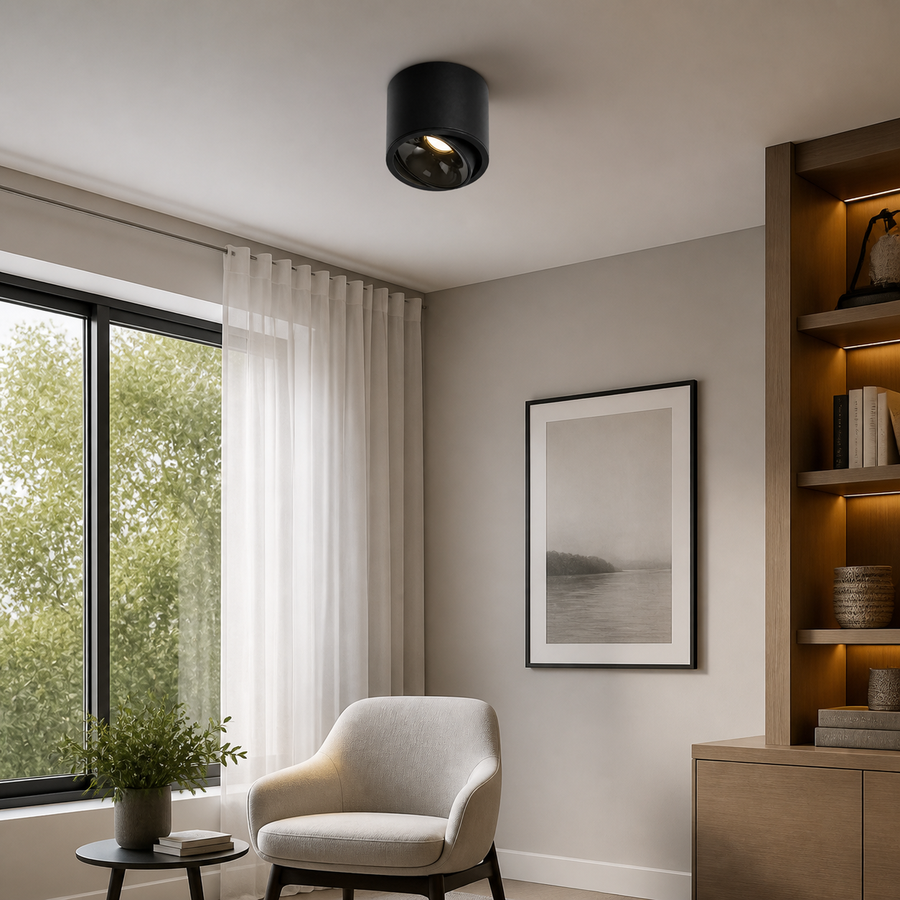 Plafon Spot LED Direcionável Preto 15W — em ambiente decorado 1